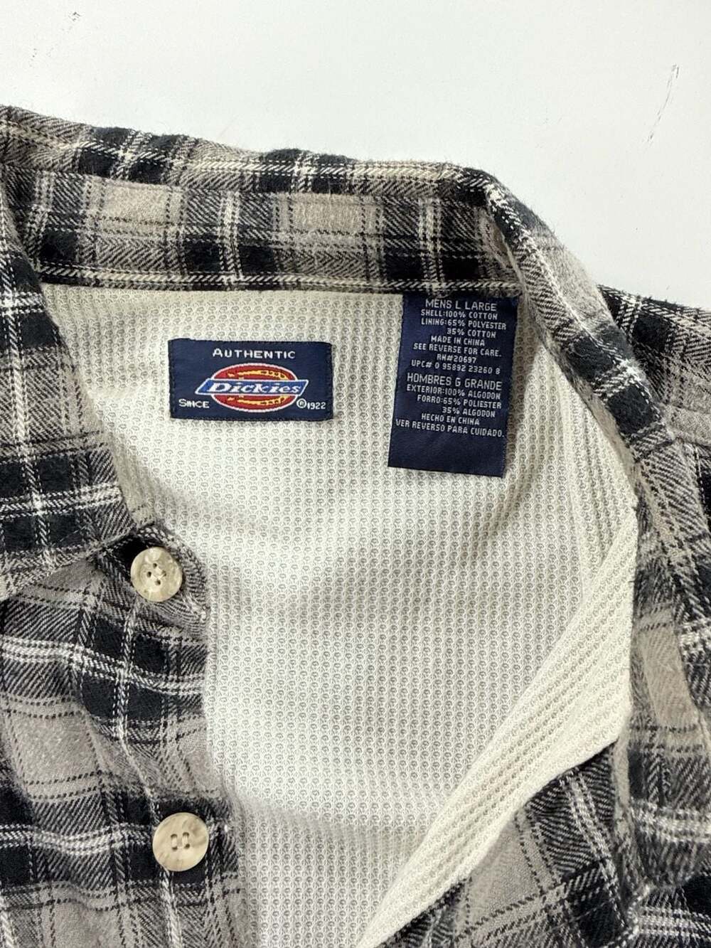 Dickies Thermal Lined Flannel Shirt Size L Black Gray Plaid